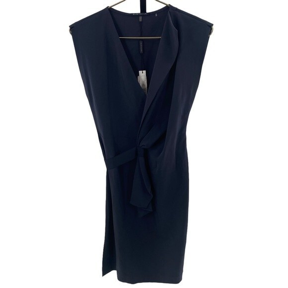 Elie Tahari Size‎ 4 Dalia Wrap Dress Navy Blue Bow Front Wedding Guest Old Money - Picture 1 of 15